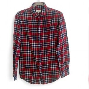 CROFT & BARROW RED PLAID 100% COTTON LONG SLEEVE BUTTON DOWN SHIRT SIZE MEDIUM